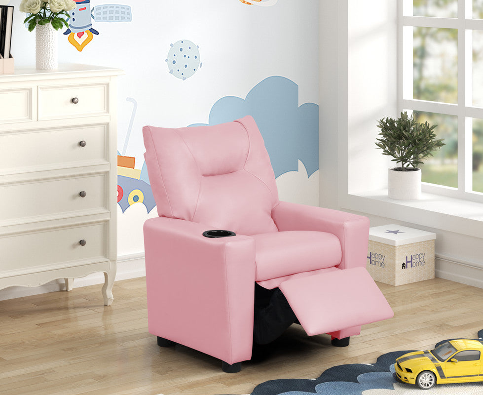 Evelyne 23'W Pink PU Leather Kids Recliner Chair with Cupholder - Grand Goldman