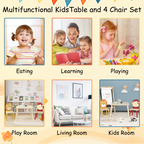 Lion & Monkey Wooden Activity Play Table Set for Kids, 3-Piece Toddler Table and Chair Set in Yellow & Red, Solid Wood & MDF,