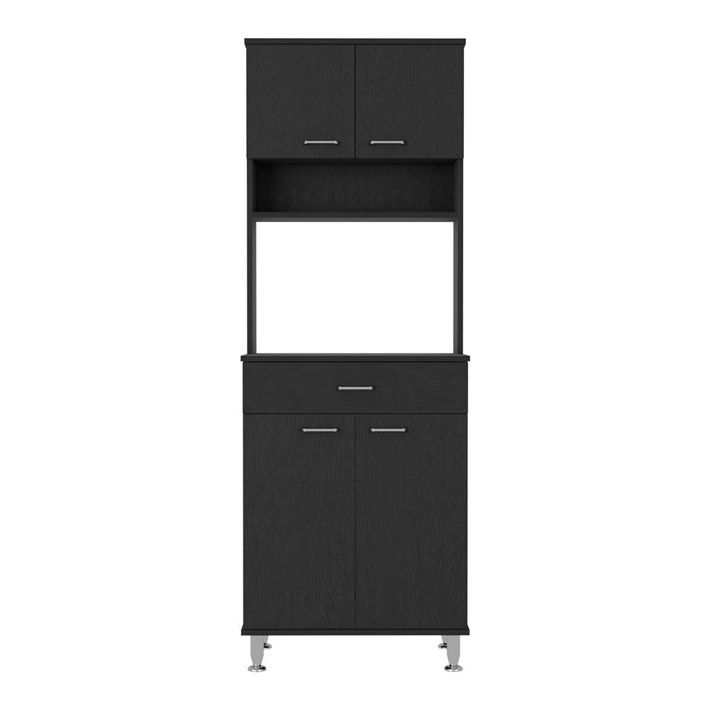 Della 60 Kitchen Pantry with Countertop, Closed & Open Storage -Black - Grand Goldman