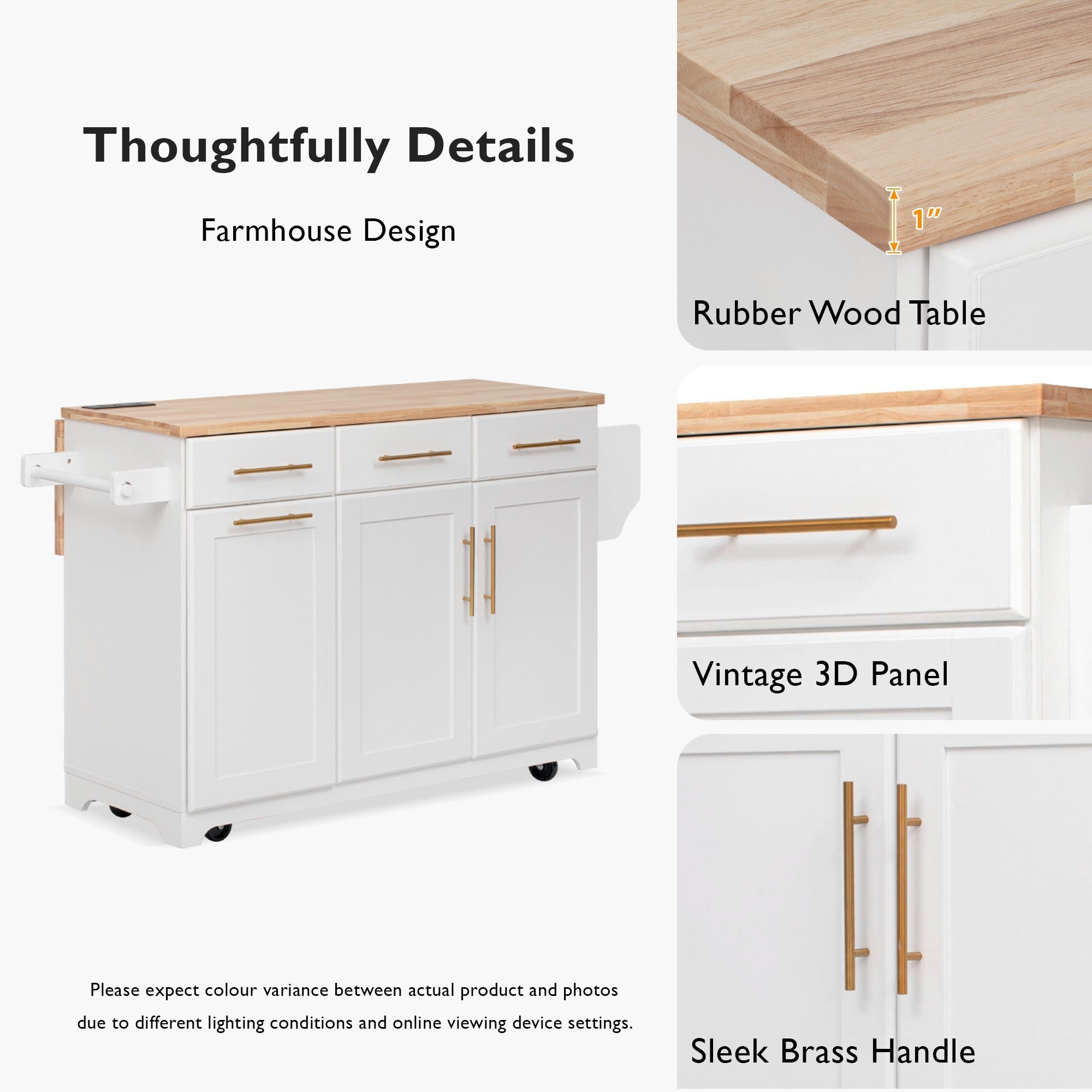 K&K 59.3' Kitchen Island with Storage 2 Pull Out Cabinet Organizers & Rubber Wood Drop Leaf, Rolling Kitchen Island with Trash Can Storage, Power Outlet, Spice & Towel Rack for Kitchen, Dining, White - Grand Goldman Shop
