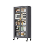 65'  Metal 6-Tier Storage Cabinet with Transparent Door, Adjustable Shelves & Wheels, for Kitchen Pantry Organization, Gray Metal - Grand Goldman Shop