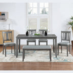 6PCs Kitchen Dining Set, Rectangular Wooden Dining Table with 4 Upholstered Chairs and a Bench, Dining Table Set for 6 People, Living Room, Home Bar and Kitchen, Gray - Grand Goldman Shop