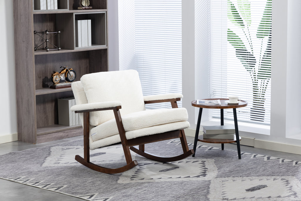 Mid Century Modern Accent Chair ,rocking chair with Wood Frame, Upholstered Living Room Chairs , Reading Armchair for Bedroom Sunroom - Grand Goldman Shop