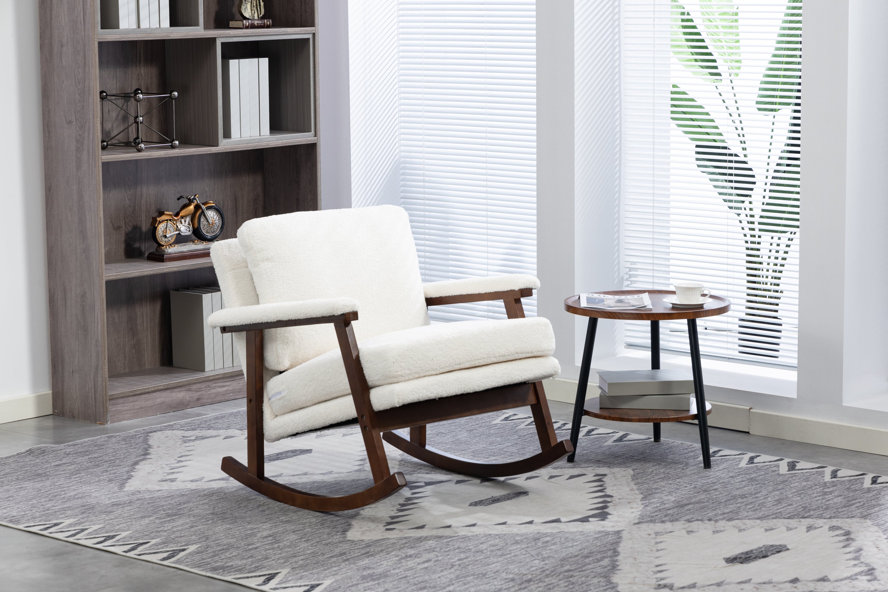Mid Century Modern Accent Chair ,rocking chair with Wood Frame, Upholstered Living Room Chairs , Reading Armchair for Bedroom Sunroom - Grand Goldman Shop