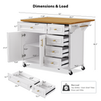 K&K 52'' Kitchen Island with Drop Leaf, Embossed Texture Kitchen Island on Wheels with Spice Rack, Towel Rack, 2 Doors and 5 Drawers, Kitchen Storage Cart with Adjustable Shelf for Kitchen, White - Grand Goldman Shop