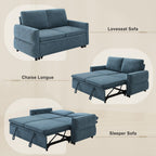 Convertible Sofa Bed 62.75' Loveseat with Adjustable Backrest and USB Ports in Blue Chenille Fabric - Grand Goldman Shop