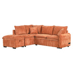 Convertible L-shaped Sofa Bed with Storage Ottoman, Power Sockets & USB Ports, Orange Chenille, 82.67' - Grand Goldman Shop