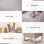 015B-Teddy Fabric Leisure Rocking Chair,Nursery Rocking Chair With Adjustable Footstool,Thickened Headrest And High Backrest, Storage Pocket On The Right Side,The Base Rocker Is Solid Wood,Light Gray - Grand Goldman Shop