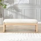 51.5 Inch Beige Rubber Wood Footstool for Bedroom and Living Room – Natural Finish with Soft Fabric Cushion - Grand Goldman Shop