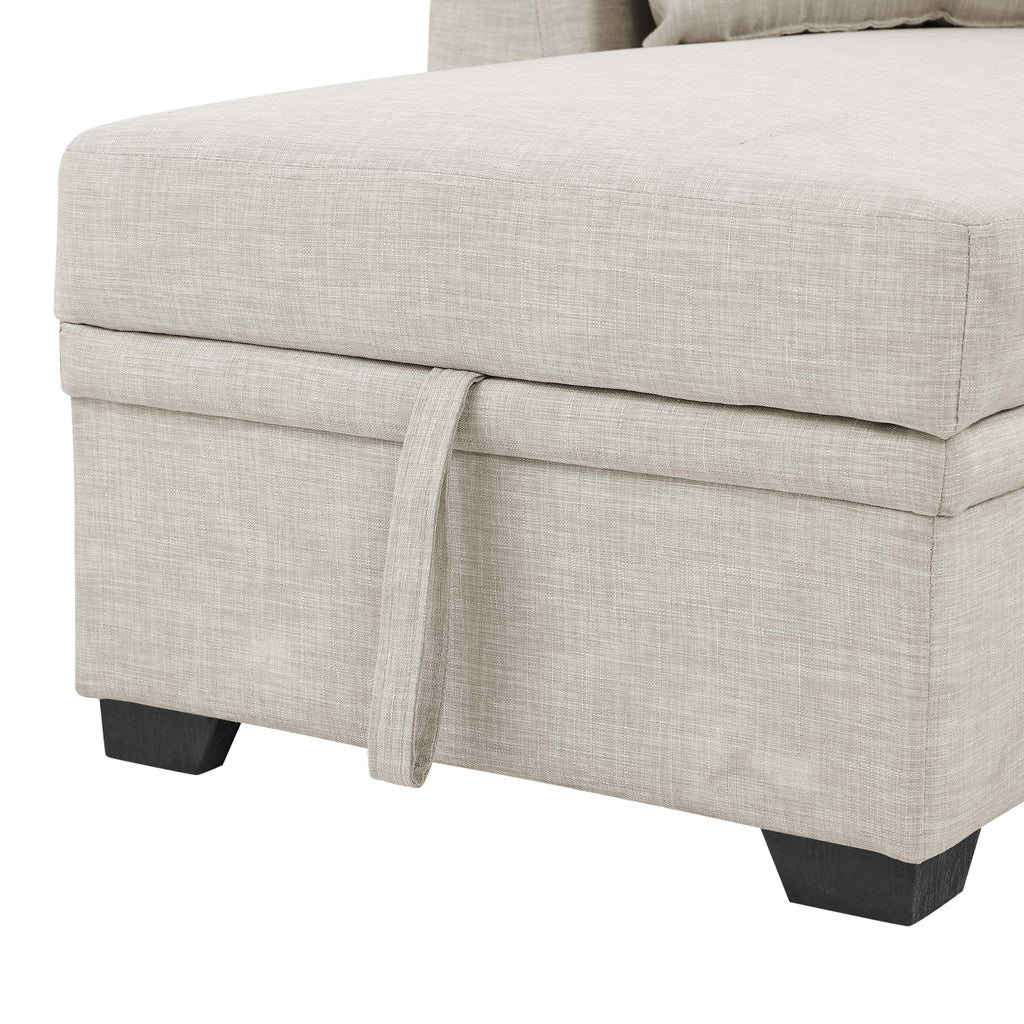76.5' Linen Blend Upholstered Sectional with Pull-Out Bed and Chaise Storage - Grand Goldman Shop