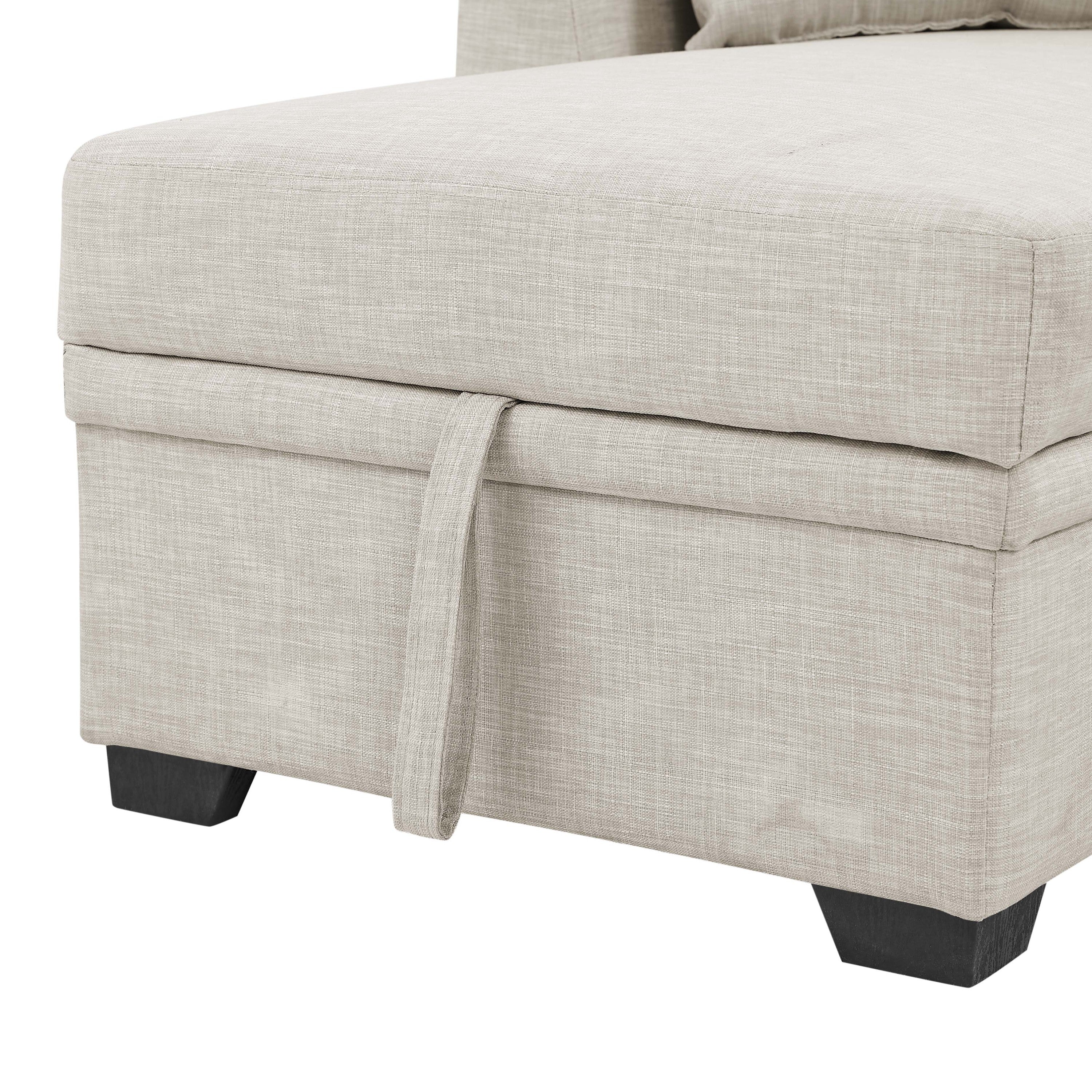 76.5' Linen Blend Upholstered Sectional with Pull-Out Bed and Chaise Storage - Grand Goldman Shop