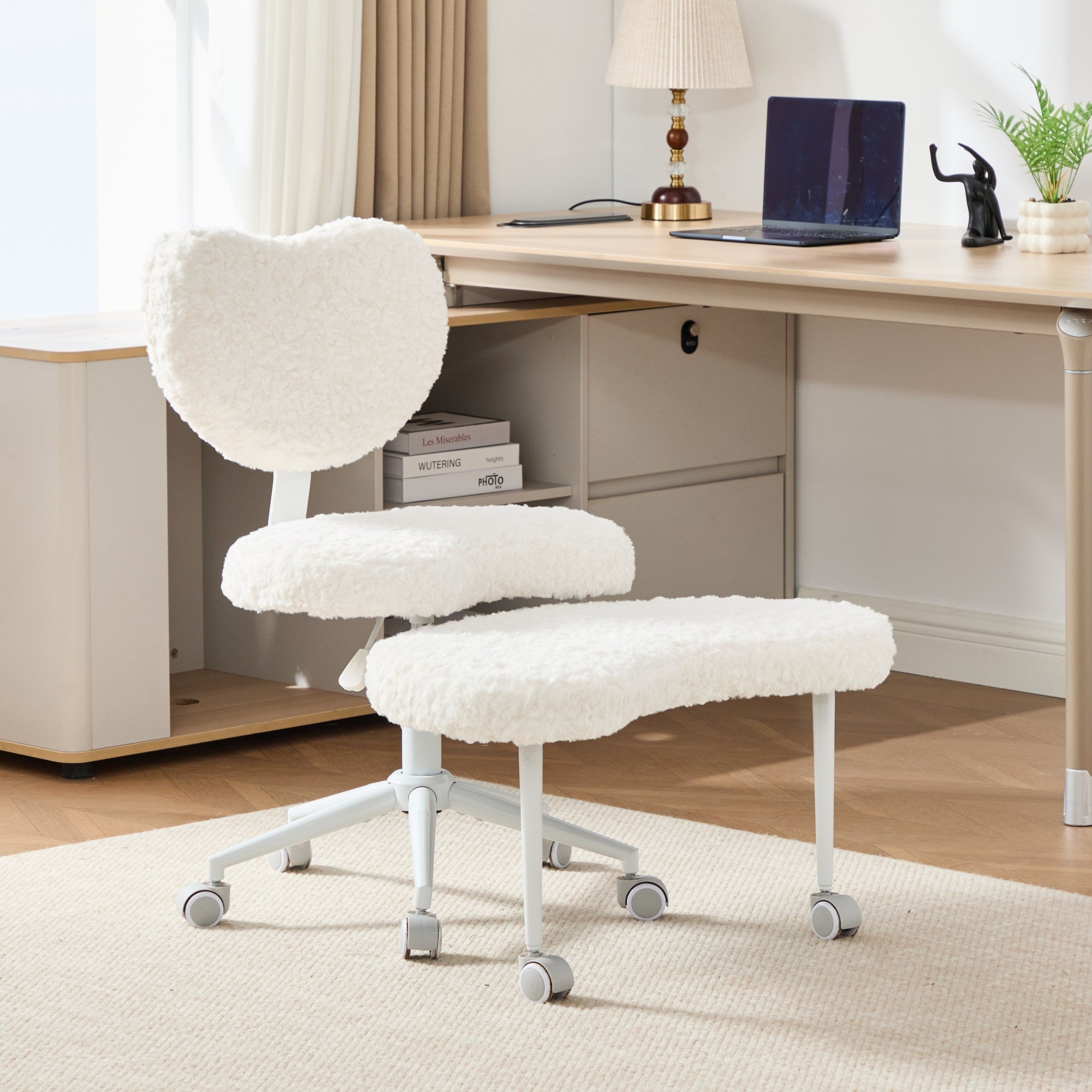 Artificial rabbit hair Meditation Chair Plus, Cross Legged Chair with Wheels, ADHD Chair, Criss Cross Desk Chair with Lumbar 
