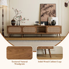 78' TV Stand for 75/80/85 inch TV with Walnut Finish, Ample Storage and Open Shelving in Solid Wood and Glass - Grand Goldman Shop