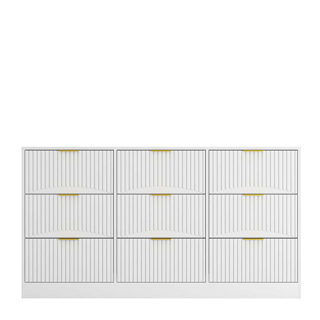 White 9 Drawer Dresser, 63' Large Deep Chest of Drawers, Wooden Dresser Storage Cabinet with 9 Drawers for Bedroom, Long Dressers for Living Room, Hallway, Drawer panel with wavy patterns - Grand Goldman Shop