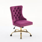 A&A Furniture Office Chair,Modern Velvet Upholstered Tufted Button Home Office Chair with Golden Metal Base,Adjustable Desk C