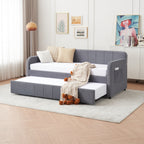 Twin Upholstered Daybed Frame with Trundle, Twin Size Sofa Bed for Bedroom Living Room Guest Room, Wood Slat Support,Grey - Grand Goldman Shop