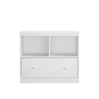 White Wooden Kids Toy Storage Organizer with Large Drawer and Low Bookshelf for Nursery & Playroom, Engineered Wood Cabinet f