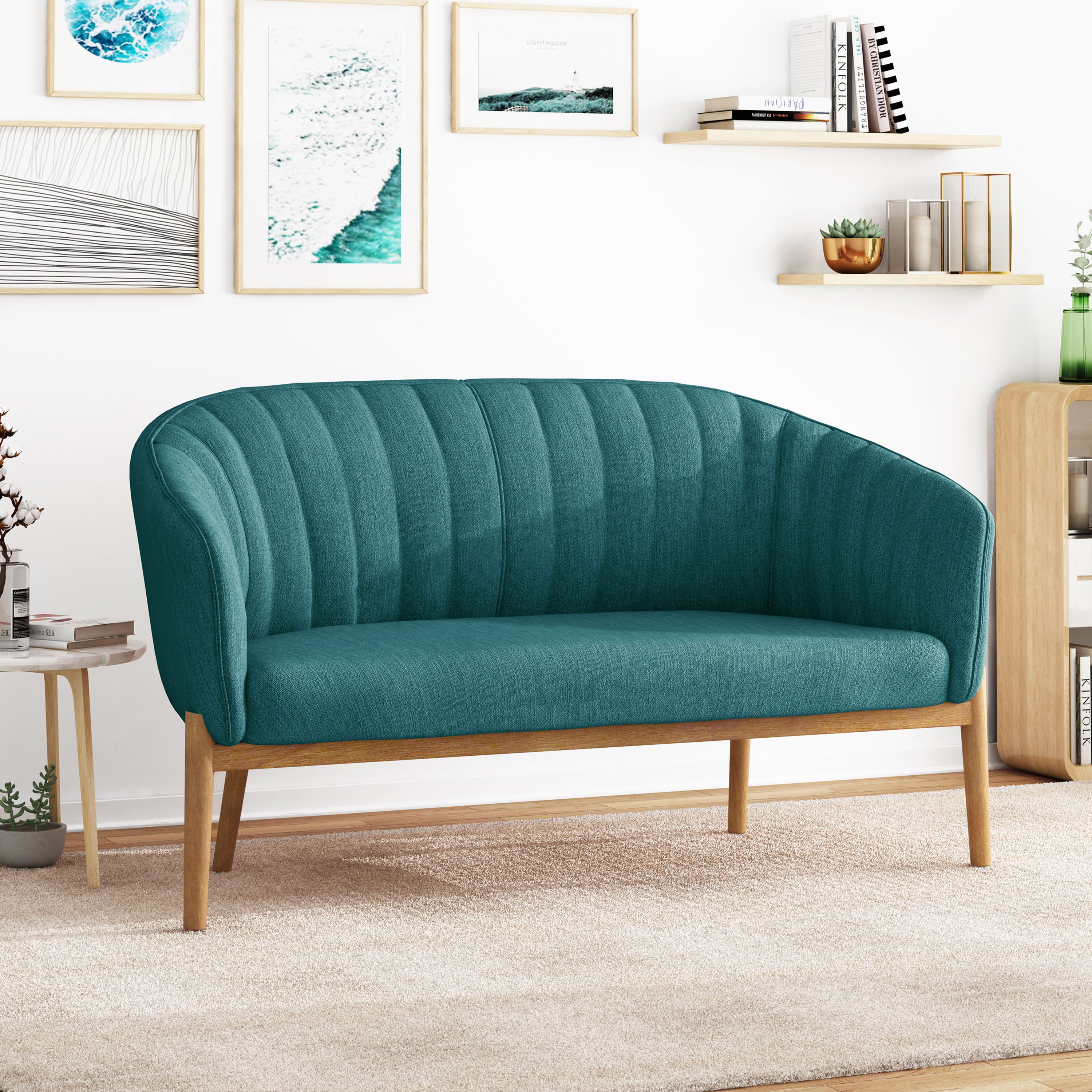 Mid Century Modern Loveseat with Channel Stitched Backrest - Grand Goldman Shop