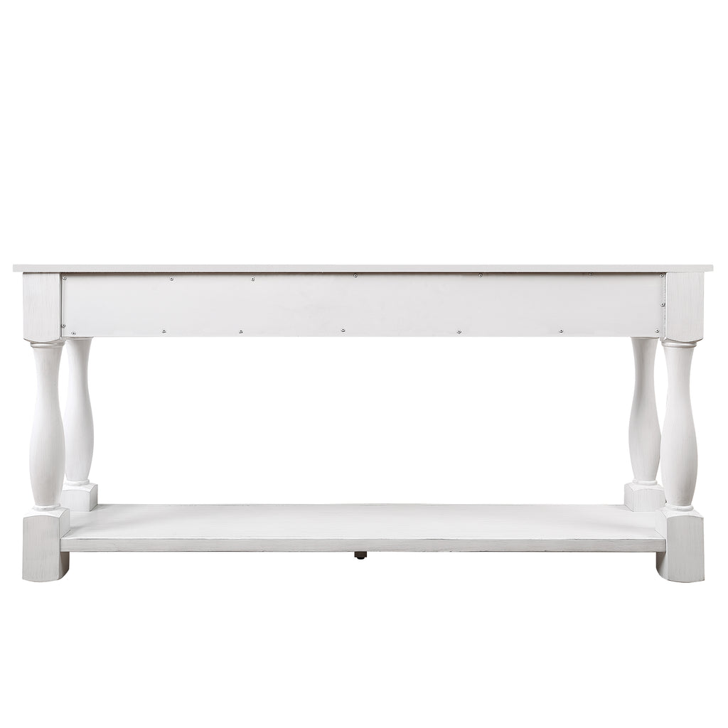 63inch Long Wood Console Table with 3 Drawers and 1 Bottom Shelf for Entryway Hallway Easy Assembly Extra-thick Sofa Table (Antique White) - Grand Goldman Shop