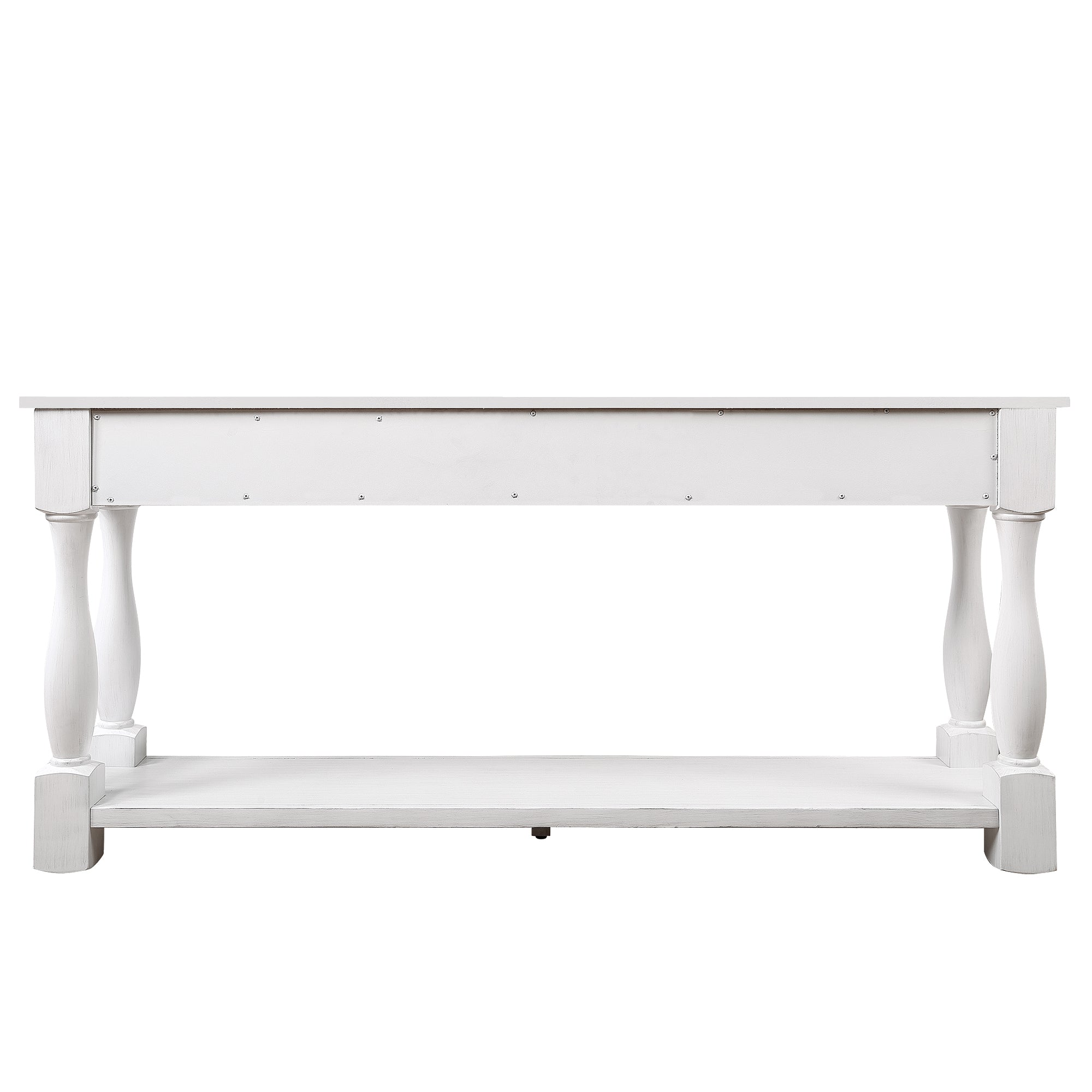 63inch Long Wood Console Table with 3 Drawers and 1 Bottom Shelf for Entryway Hallway Easy Assembly Extra-thick Sofa Table (Antique White) - Grand Goldman Shop