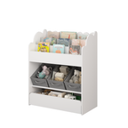 Kids Bookshelf with Storage Bins and Drawer, Multi-Functional Wooden Book Organizer for Toddlers, White Bookcase for Toys, Bo