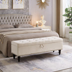 59' Bed Bench Ottoman with Storage  Beige Fabric - Grand Goldman Shop