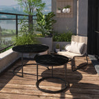 Nesting Coffee Table Set of 2, 27.6in Round Wood Marble Pattern Top with Sturdy Metal Frame, Black Living Room Side Tables for Bedroom Balcony Yard - Grand Goldman Shop