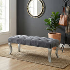 Decor Maxem Tufted Fabric Upholstered Bench Nailhead Trim , Gray - Grand Goldman Shop