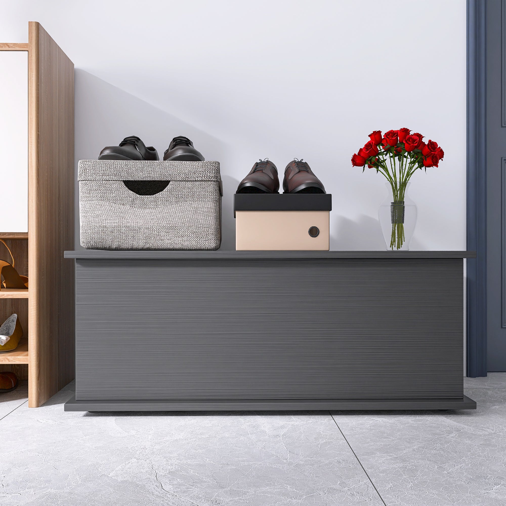 Storage Chest Trunk, Lift Top Wood Box for  Entryway Bench Organizer Home Furniture, Black - Grand Goldman Shop