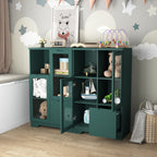 Modern MDF Painted Cabinet with Glass Doors and Drawer, Green, Bedroom Living Room Storage - Grand Goldman Shop