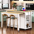 K&K 47 inch Kitchen Island with Extendable Dining Table, Rubber Wood Veneer Kitchen Table with Internal Storage Rack, Power Outlet, Kitchen island with Storage 2 Drawers 2 Cabinet,White - Grand Goldman Shop