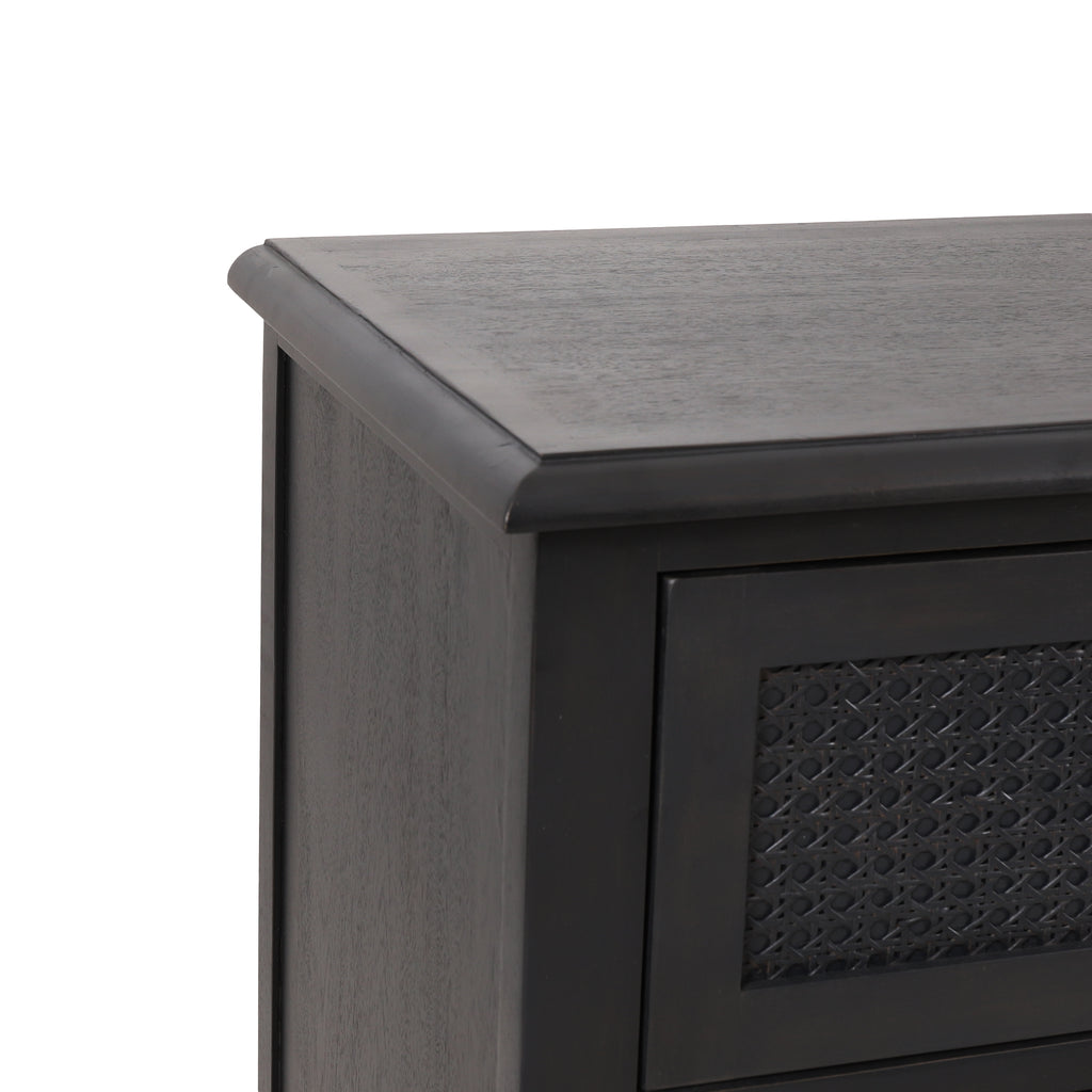 Newell Rustic Acacia Wood and Cane 3 Drawer Dresser - Grand Goldman Shop