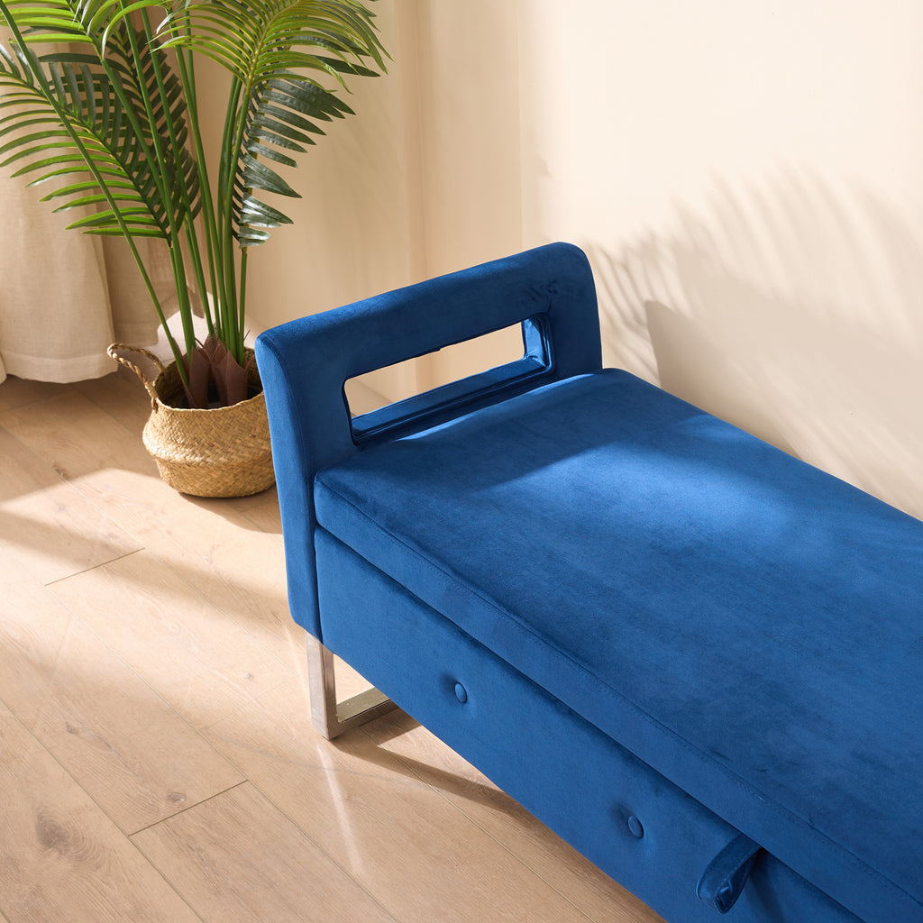 67.91' Wide Storage Soft Ottoman Bench with Armrests,Footrest Bed End Stool for Living Room, Dorm, Entryway and Bedroom, Navy - Grand Goldman Shop