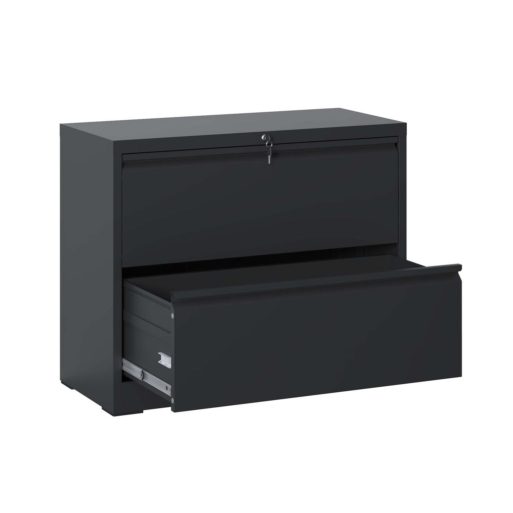 Modern Black 2-Drawer Steel Lateral File Cabinet with Lock for Legal/Letter/A4/F4 Size | Premium Home Decor - Grand Goldman