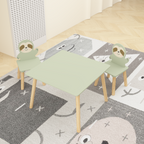 Kids Table and Chair Set with 2 Cute Sloth Chairs, Wooden Toddler Activity Table, Cute Animal Design Play & Study Set for Pla