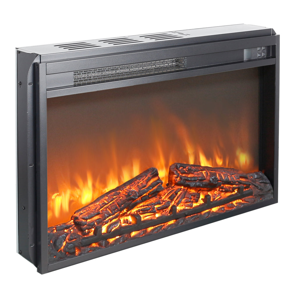 26 inch electric fireplace insert, ultra thin heater with log set & realistic flame, remote control with timer, overheating protection - Grand Goldman Shop