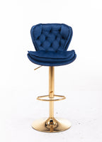 Set of 2  Bar Stools,with Chrome Footrest and Base Swivel Height Adjustable Mechanical Lifting Velvet + Golden Leg Simple Bar Stool-blue - Grand Goldman Shop