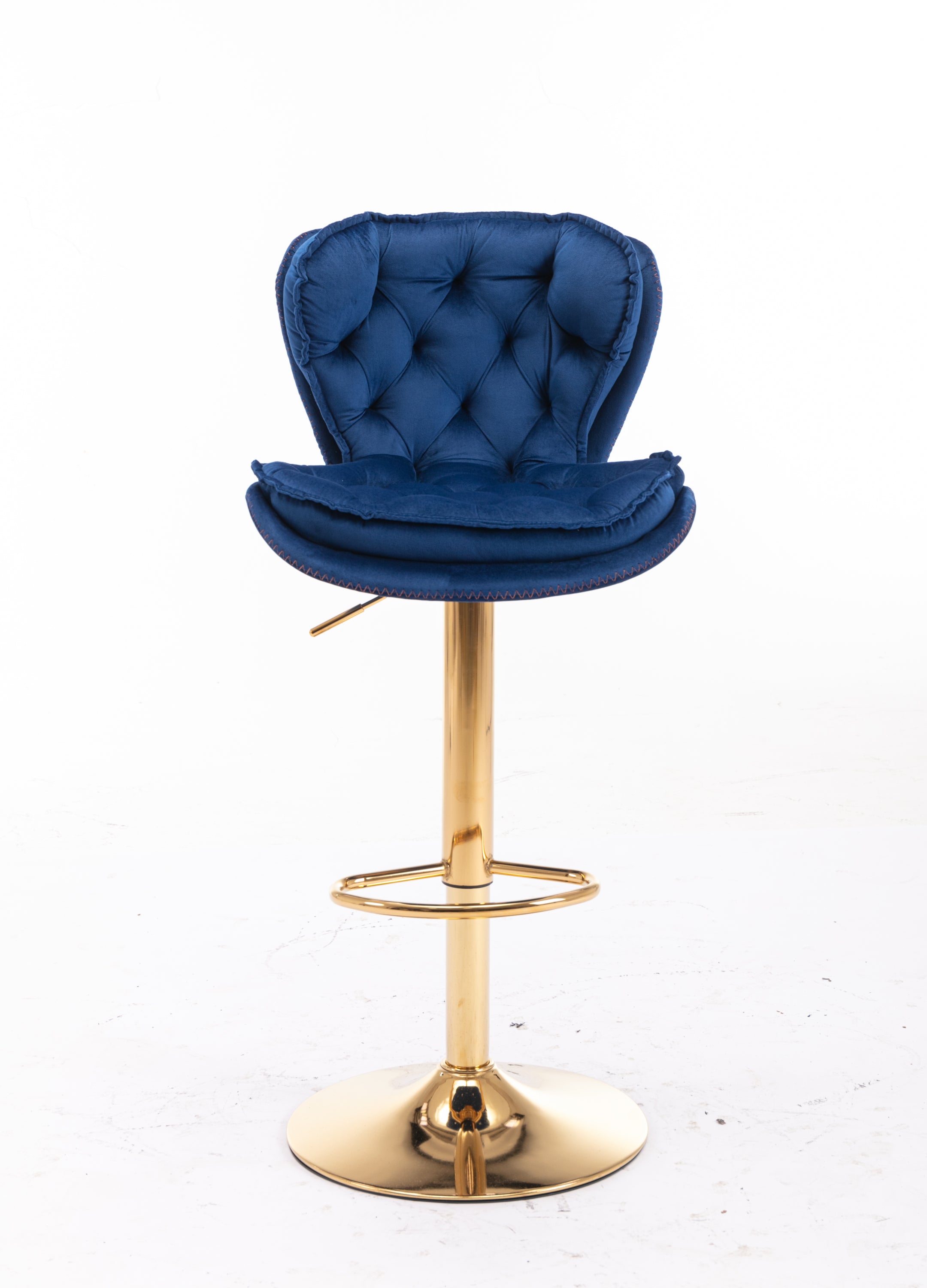 Set of 2  Bar Stools,with Chrome Footrest and Base Swivel Height Adjustable Mechanical Lifting Velvet + Golden Leg Simple Bar Stool-blue - Grand Goldman Shop