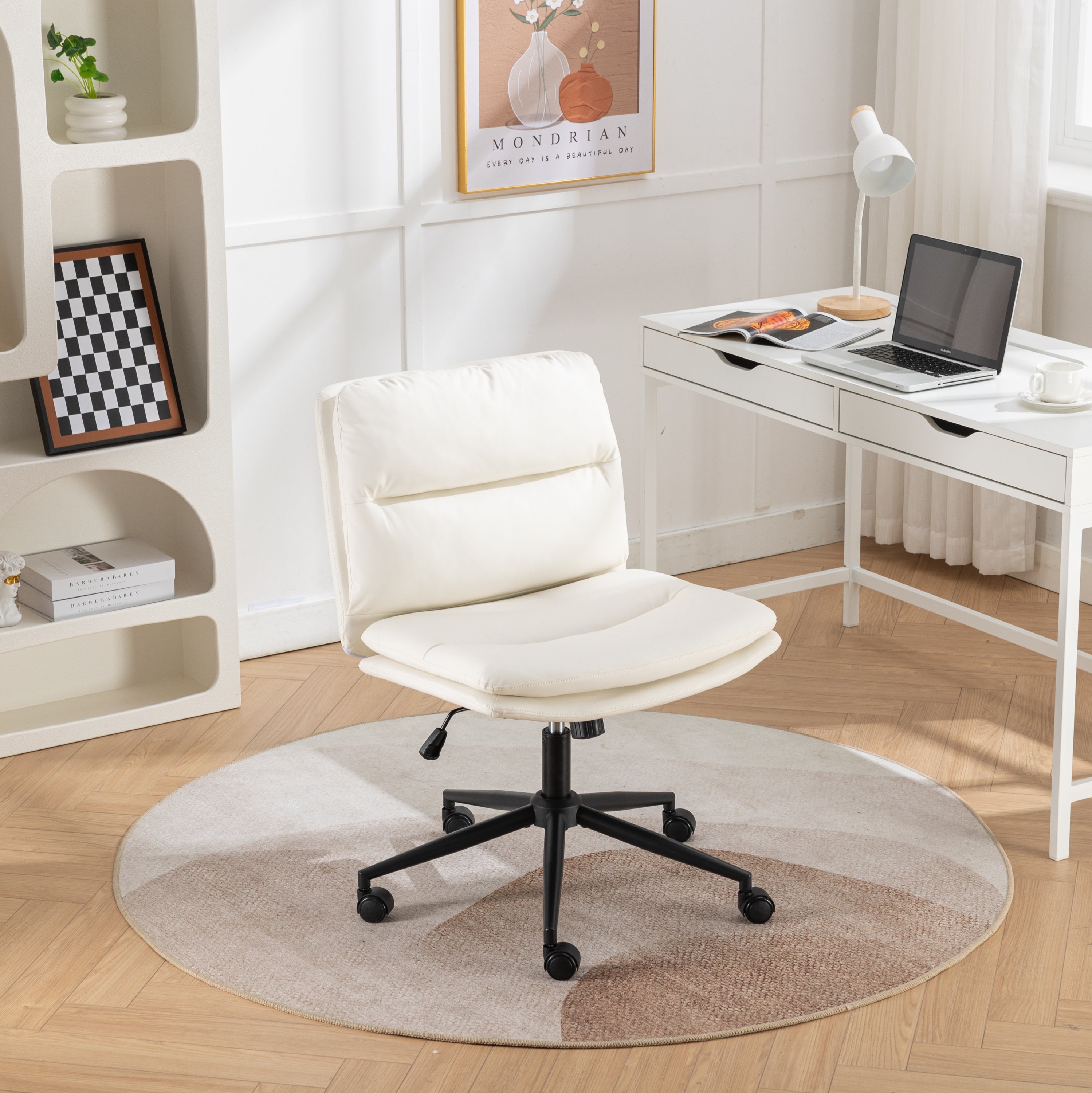 Bizerte Adjustable Swivel Criss-Cross Chair, Wide Seat/ Office Chair /Vanity Chair, White | Premium Home Decor - Grand Goldma