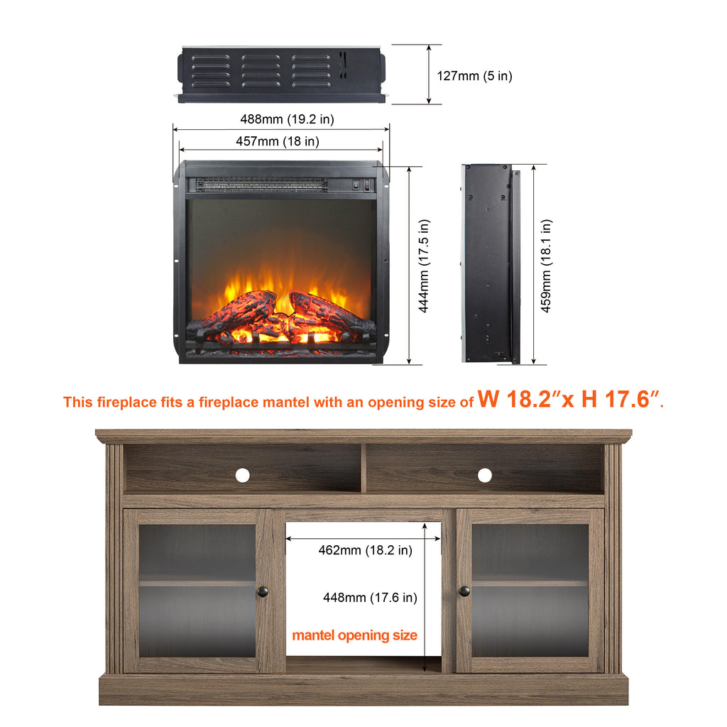 18 inch electric fireplace insert, ultra thin heater with log set & realistic flame, overheating protection - Grand Goldman Shop