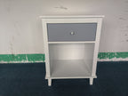 Gray+Silver Handle Wooden Nightstand 26.77''H with One Drawer One Shelf for Kids and Adults, White+Gray Finish MDF - Grand Goldman Shop