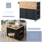 Kitchen Island with Power Outlet,Kitchen Storage Island with Drop Leaf and Rubber Wood,Open Storage and Wine Rack,5 Wheels,with Adjustable Storage for Home, Kitchen, and Dining Room, Black - Grand Goldman Shop