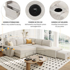 U_STYLE L-shaped Pull-Out Sofa Bed with Storage, USB Ports, and Cup Holders, Modular Design for Living Rooms, Offices & Apartments - Grand Goldman Shop