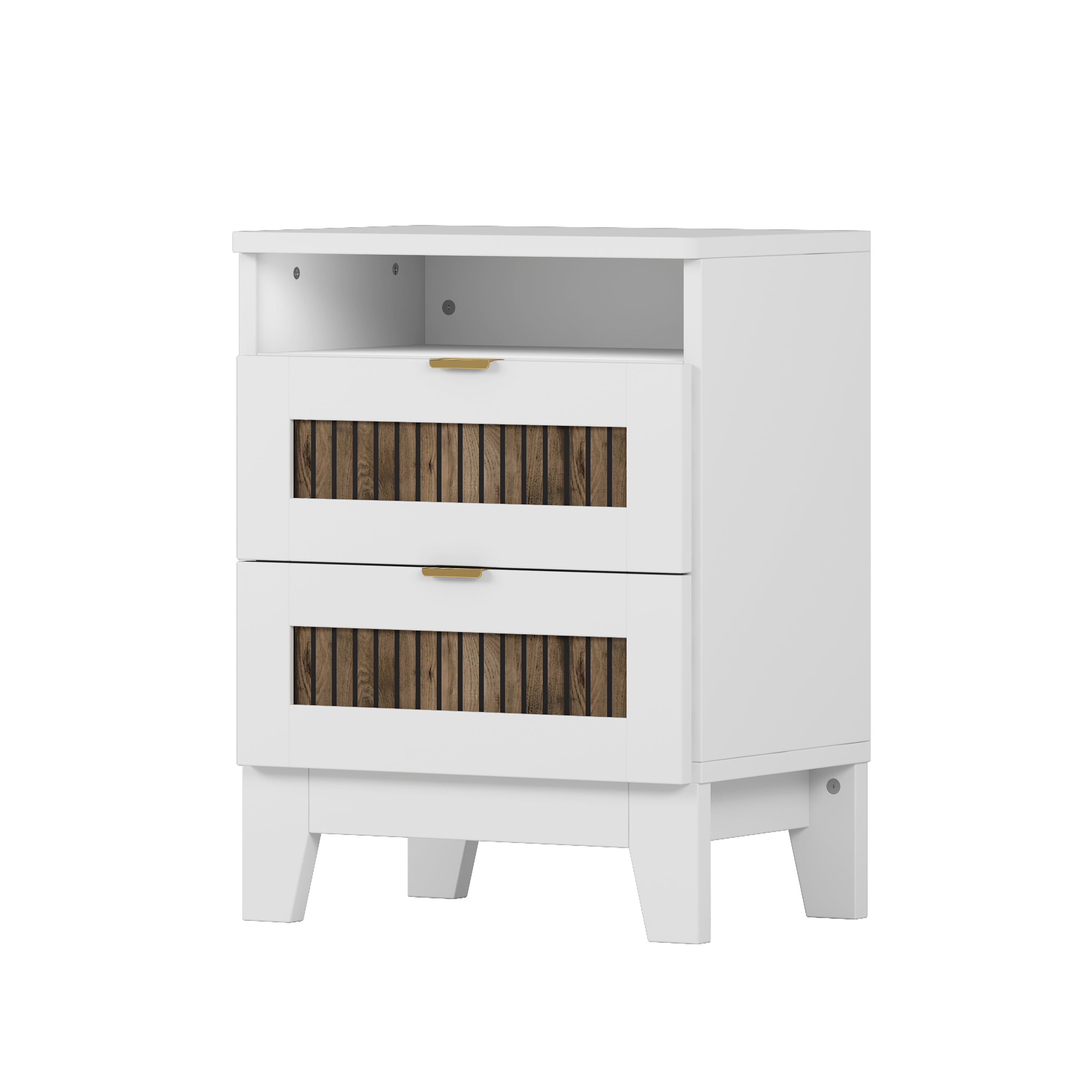 4-Pieces Bedroom Sets, Queen Size Farmhouse Platform Bed with Wooden Strip Stickers Decoration, Storage Nightstand and Dresser with Metal Handle, White(Old SKU: HL000191AAK) - Grand Goldman Shop