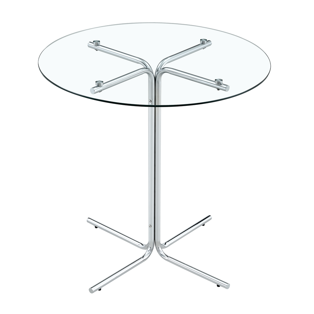 Round glass bar high table, 36 inch round bar table, tempered glass tabletop, sturdy silver chrome plated four column support, suitable for transparent round bar tables in small spaces, kitchens - Grand Goldman Shop