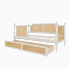 Traditional Style Rattan Twin Size Daybed with 2 Drawers, Antique White, Solid Pine Wood & MDF - Grand Goldman Shop