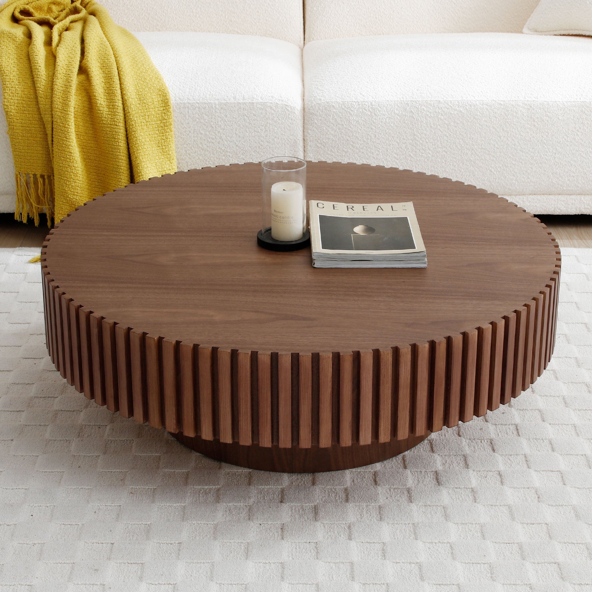 31.49'' Round Coffee Table Small Coffee Table for Apartment, Modern Living Room Coffee Table with Sturdy Pedestal,WALNUT (Same Sku:W876P243947) - Grand Goldman Shop