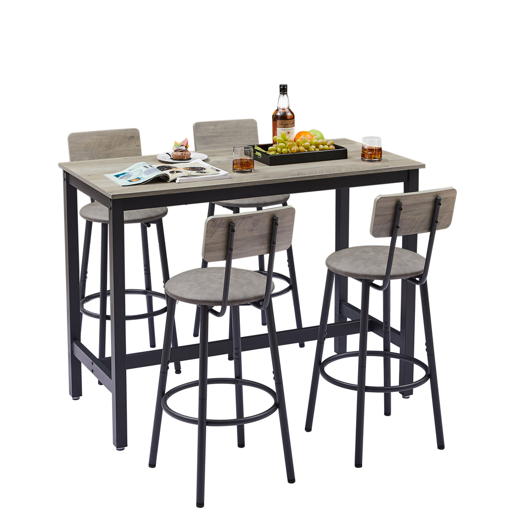 Bar Table Set with 4 Bar stools PU Soft seat with backrest, Grey, 47.24'' L x 23.62'' W x 35.43'' H - Grand Goldman Shop