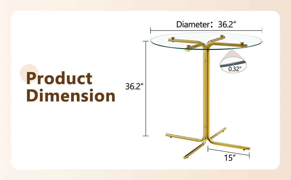 Round glass bar high table, 36 inch round bar table, tempered glass tabletop, sturdy gold chrome plated four column support, suitable for transparent round bar tables in small spaces, kitchens - Grand Goldman Shop