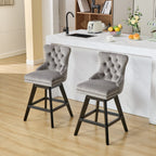 Swivel Velvet Barstools with Button Tufted Decoration and Wooden Legs, and Chrome Nailhead Trim, Leisure Style Bar Chairs,Bar stools, Set of 2 (Gray),SW1860GY - Grand Goldman Shop